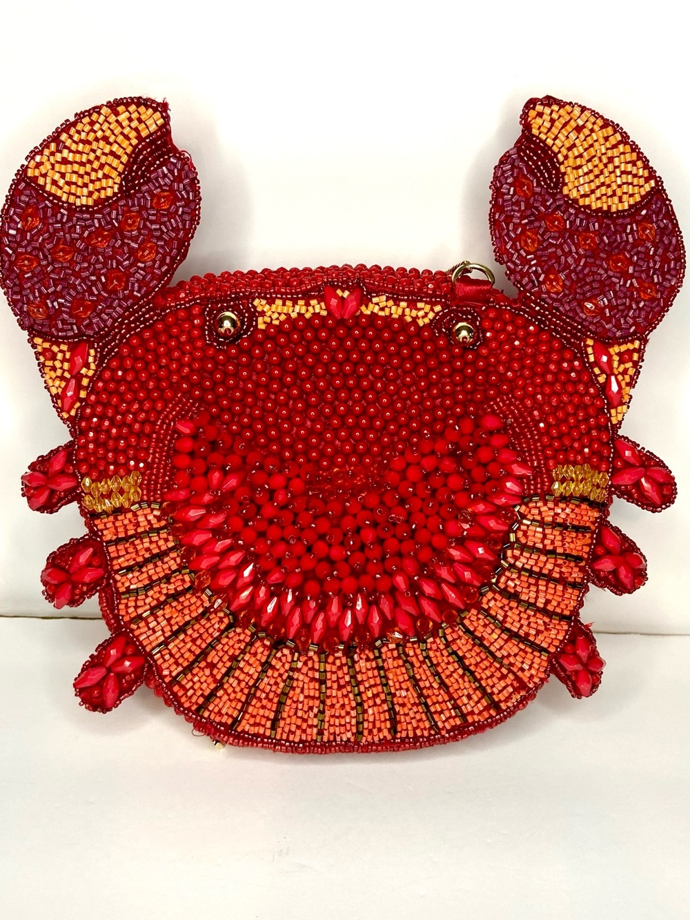 Handcrafted Red Beaded Crab Crossbody Bag - Picture 2 of 6